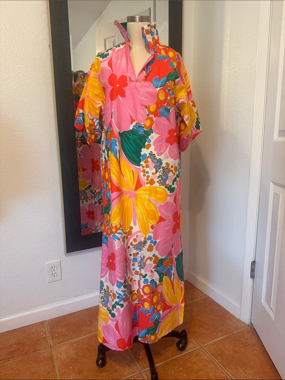 Adrienne Bright Floral Maxi Dress in Pink, Yellow & Green